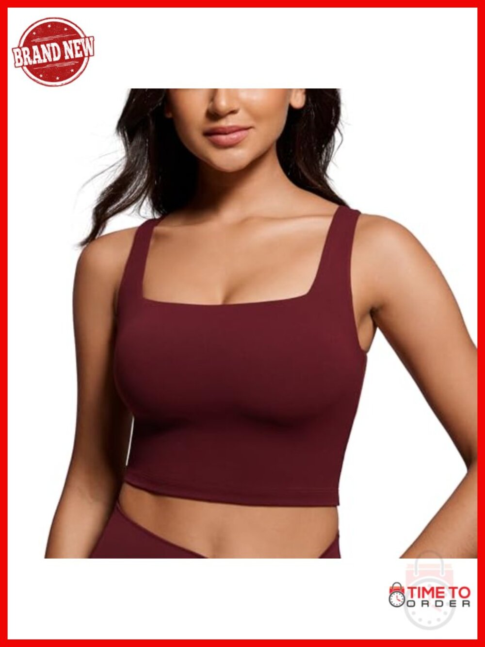 Butterluxe Square Neck Crop Tank Top with Built-In Bra